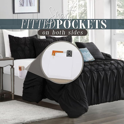 Elegant Comfort 12-Piece Bed-in-a-Bag, Ella Pleated Ruched Pintuck Comforter Set, 6-Piece Sheet Set Featuring Smart Pockets, Matching Decorative Pillows, All Season Bedding, Full, Black