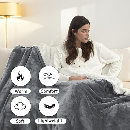 Electric Blanket Full Size 72"x84",Ultra-Soft Flannel Sherpa with 5 Heat Settings & a 10-Hour Adjustable Timer, Grey