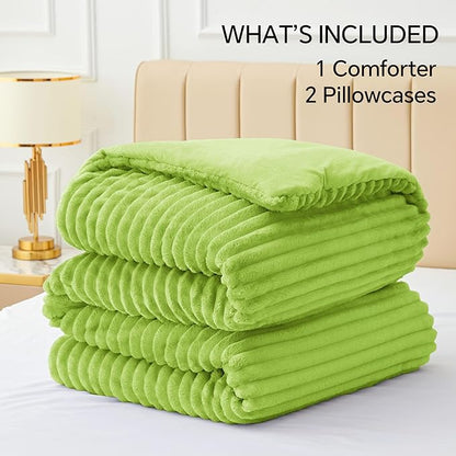BEDELITE Fleece Queen Comforter Set -Super Soft & Warm Fluffy Dark Citron Bedding, Luxury Fuzzy Heavy Bed Set for Winter with 2 Pillow Cases