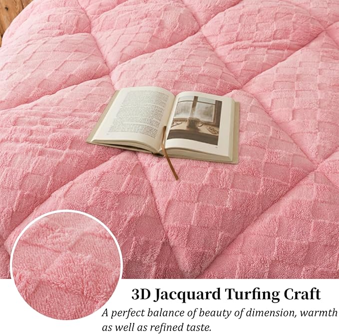 ELNIDO QUEEN® Fluffy Comforter Set King, Pink Winter Fleece Comforter Ultra Soft & Extra Pluffy Plush Comforter Set, Cozy Fuzzy Bed Comforter 3 Pieces (1Comforter, 2 Pillowcases),102x90 inch