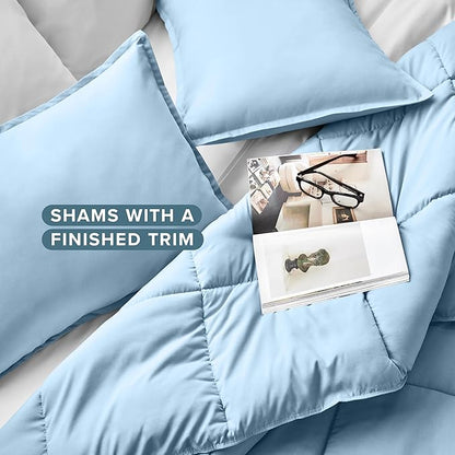 Bare Home Comforter Set - Full Size - Ultra-Soft - Goose Down Alternative - Premium 1800 Series - All Season Warmth (Full, Light Blue)