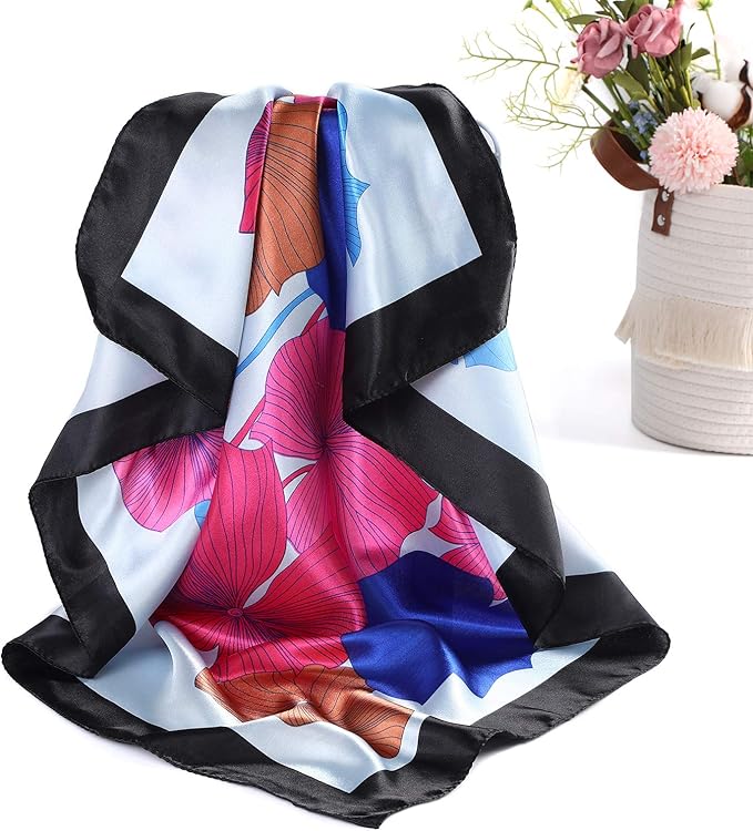AWAYTR 35” Satin Large Square Head Scarves - 4PCS Silk Like Neck Scarf Hair Sleeping Wraps Satin Silk Scarfs for Women