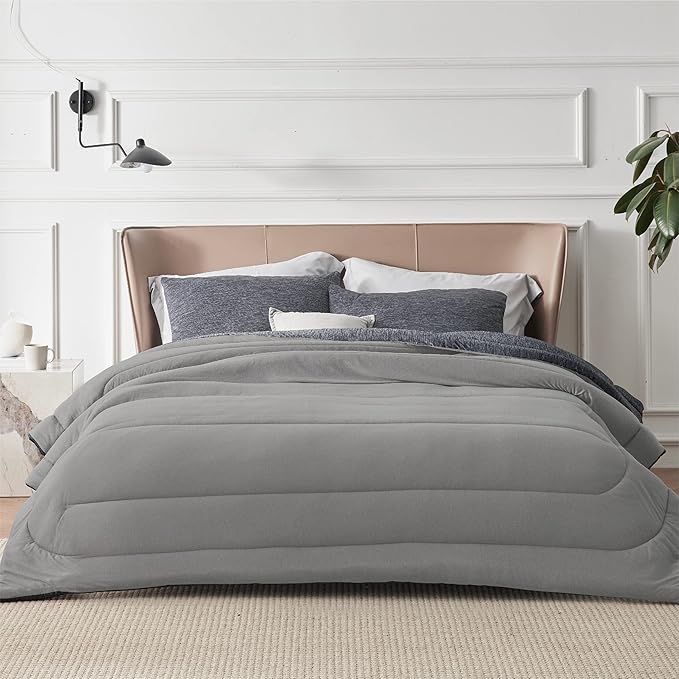 Bedsure King Comforter Set - Cooling and Warm Bed Set, Dark Grey Reversible Bedding for All Season, 3 Pieces, 1 King Size Comforter (102"x90") and 2 Pillow Cases (20"x36")