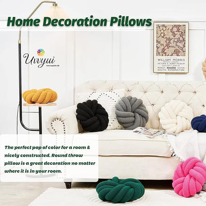 Uvvyui Knot Pillows, 14 Inch Decorative Throw Pillows Round Pillows Cushion, Soft Handmade Knotted Ball Pillow Plush Cushion Home Decor for Bed Couch Living Room (Dark Green, 14 Inch)