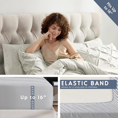 Nestl King Size Comforter Set - 7 Piece Pinch Pleated Bed in a Bag, Off White, All Season Bedding With Flat Sheet, Fitted Sheet, Pillowcases and Shams
