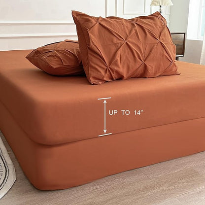 Maple&Stone Twin Comforter Set, 5 Pieces Twin Bedding Sets, Pinch Pleat Bed in a Bag Twin with Comforter, Sheets, Pillowcase & Sham - Burnt Orange