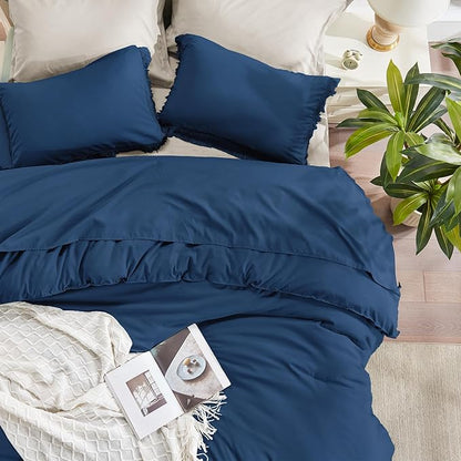 Andency Navy Blue Comforter King Size, 3 Pieces Boho Tassel Lightweight Bedding Comforter Sets for King Bed, All Season Soft Fluffy Fringe Bed Set (104x90In Comforter & 2 Pillowcases)