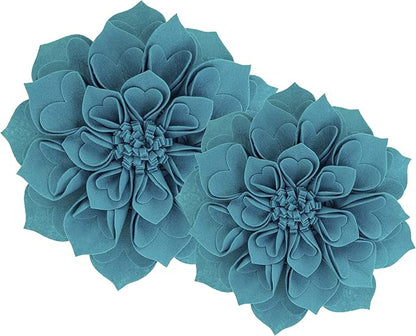 Fennco Styles Handmade 3D Heart-Shaped Petals Flower Decorative Filled Throw Pillow 13" Round - Teal Floral Pillow for Couch, Home Décor and Holiday, Housewarming Gift