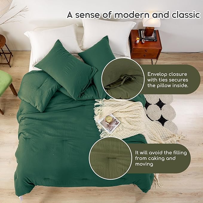 Softness Twin/Twin XL Bed Comforter Set, Comfy Cozy PolyCotton Bedding Blanket 1 Comforter Quilt & 1 Pillowcase Lightweight All Season for Kid Dorm Teens Girl Boy, Forest Emerald Hunter Green
