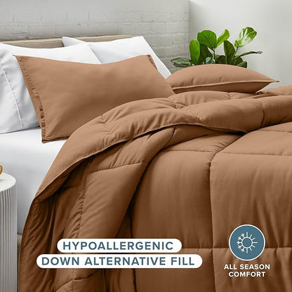Bare Home Comforter Set - Full Size - Ultra-Soft - Goose Down Alternative - Premium 1800 Series - All Season Warmth (Full, Caramel)