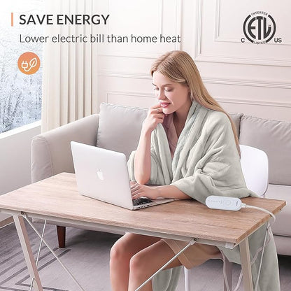 HOMLYNS LuxeHeat Heated Blanket Electric Blanket, Soft Flannel Sherpa Heated Throw, Heating Blanket with 5 Heat Settings, 3 hrs Timer Auto Shut Off (50x60 inches, Cream)