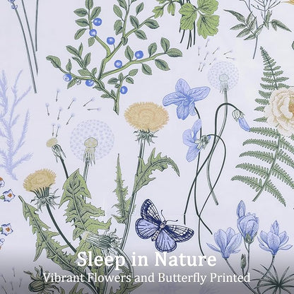 Yiran King Size Comforter Set, 7 Pieces Blue White Floral Soft Bedding Sets, King Bed in a Bag Botanical Flowers All Season Comforter, Sheets, Pillowcases & Shams