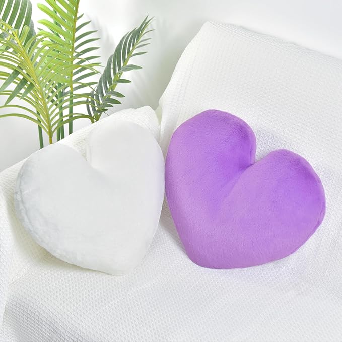 2 Pcs Heart Pillow Decorative Throw Pillows 16-inch Cute Soft Fluffy Heart Shaped Pillows for Bed Couch Sofa Bedroom Living Room Decor Aesthetic (White & Lavender, 16"x13.78")