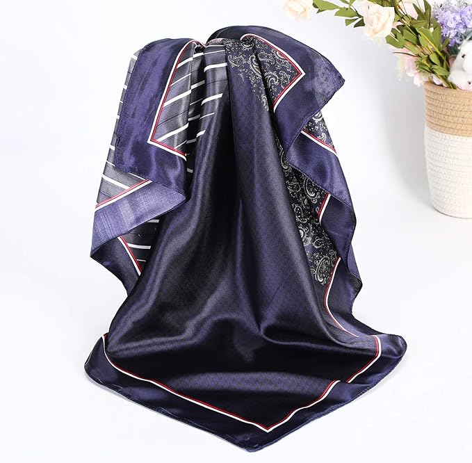 AWAYTR 35” Satin Large Square Head Scarves - 4PCS Silk Like Neck Scarf Hair Sleeping Wraps Satin Silk Scarfs for Women