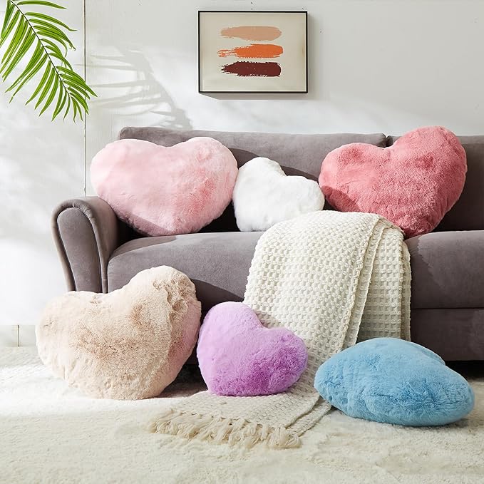 YRXRUS Heart Pillows, Love Heart Shaped Pillow, Small Cute Purple Heart Pillows for Gifts, Faux Rabbit Throw Pillows for Her, Kids, Girls Home Decoration, 10X11 Inch