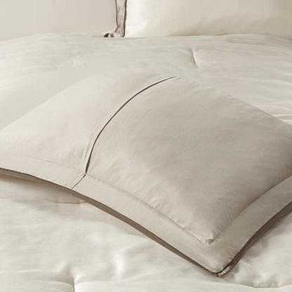 Madison Park Cozy Comforter Set-Deluxe Hotel Collection, All Season Down Alternative Luxury Bedding with Matching Shams, Decorative Pillows, King (104"x92"), Genevieve, Taupe/Brown 7 Piece