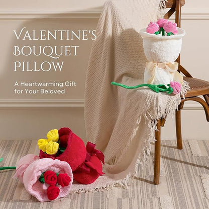 Phantoscope Valentine Pillows, Handcrafted Plush Rose Bouquet Shaped Pillow Valentines Day Decorations Throw Pillow for Home Living Room Sofa Couch, Pink, 10.5 X 10 Inches
