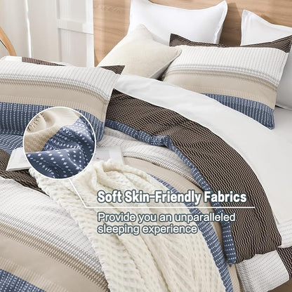 Litanika King Comforter Set Blue Brown - 3 Pieces Lightweight Fluffy Bedding Comforter Sets, All Season Down Alternative Comforter (1 Comforter, 2 Pillowcases)