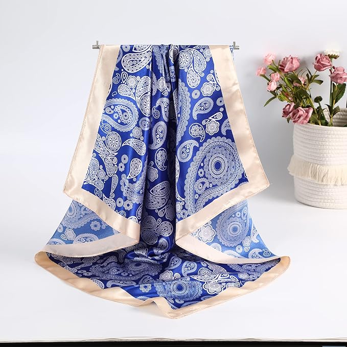 AWAYTR 35” Satin Large Square Head Scarves - 4PCS Silk Like Neck Scarf Hair Sleeping Wraps Satin Silk Scarfs for Women