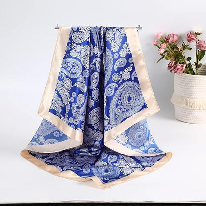 AWAYTR 35” Satin Large Square Head Scarves - 4PCS Silk Like Neck Scarf Hair Sleeping Wraps Satin Silk Scarfs for Women