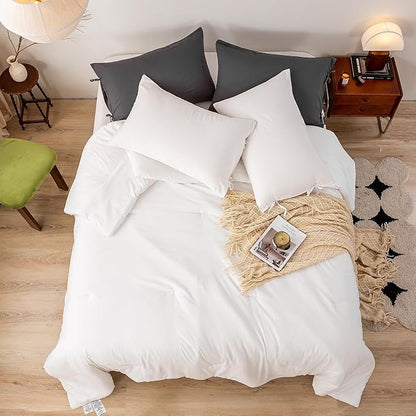 Ultra-Soft White Comforter Queen Size Bed - Comfy Cozy Washed Polycotton - Comfort Fluffy Bedding Blanket Down Alternative Comforter Set with Pillowcase - Lightweight but Warm All Season