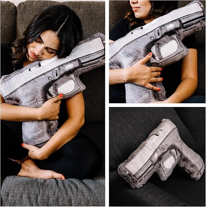 Caliber Gourmet Hug Soft Tactical Automatic Handgun Throw Pillow | Cotton Plush Stuffed Decorative Pillow with Soft Cushion, Men's Apartment Decor Aesthetic, Loved by Military Personnel, Veterans
