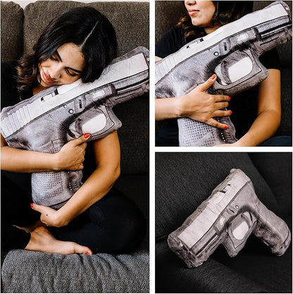 Caliber Gourmet Hug Soft Tactical Automatic Handgun Throw Pillow | Cotton Plush Stuffed Decorative Pillow with Soft Cushion, Men's Apartment Decor Aesthetic, Loved by Military Personnel, Veterans