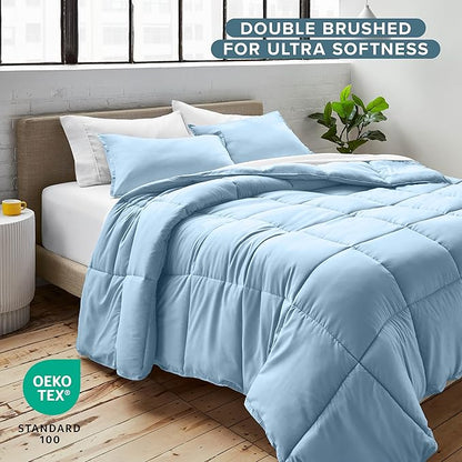 Bare Home Comforter Set - Queen Size - Ultra-Soft - Goose Down Alternative - Premium 1800 Series - Reversible - All Season Warmth (Queen, Light Blue)