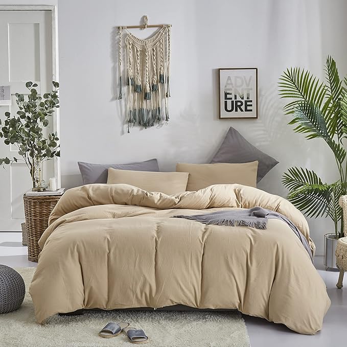KAREVER Champagne Comforter Set King Beige Bedding Set Lightweight Women Soft Champagne Blanket 3 PCs Durable Light Khaki Colored Comforter Set King Breathable Bed Comforter Set