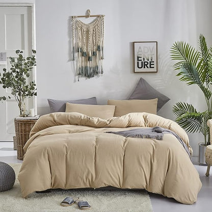 KAREVER Champagne Comforter Set King Beige Bedding Set Lightweight Women Soft Champagne Blanket 3 PCs Durable Light Khaki Colored Comforter Set King Breathable Bed Comforter Set