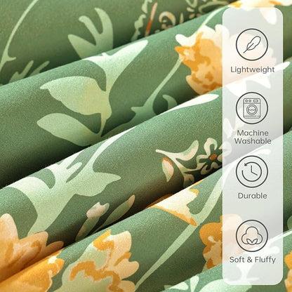 Yiran 7 Piece Sage Green Watercolour Floral Comforter Set King Size, Watercolour Botanical Comforter Bedding Set, Bed in a Bag King, Soft Microfiber Complete Bedding Set with Sheets for All Season