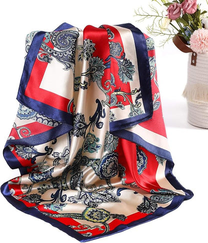 AWAYTR 35” Satin Large Square Head Scarves - 4PCS Silk Like Neck Scarf Hair Sleeping Wraps Satin Silk Scarfs for Women