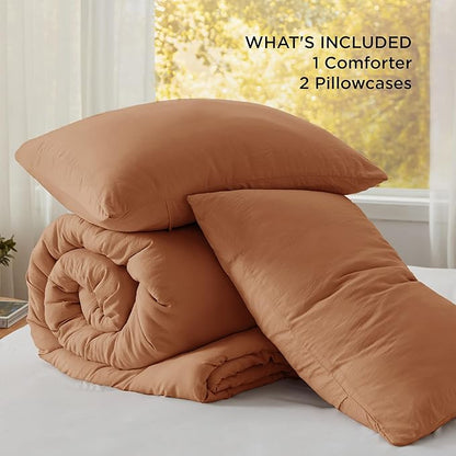 Bedsure Full Comforter Set, Pumpkin Soft Prewashed Bedding for All Seasons, 3 Pieces GentleSoft™ Bed Set, 1 Lightweight Comforter (82"x86") and 2 Pillowcases (20"x26")