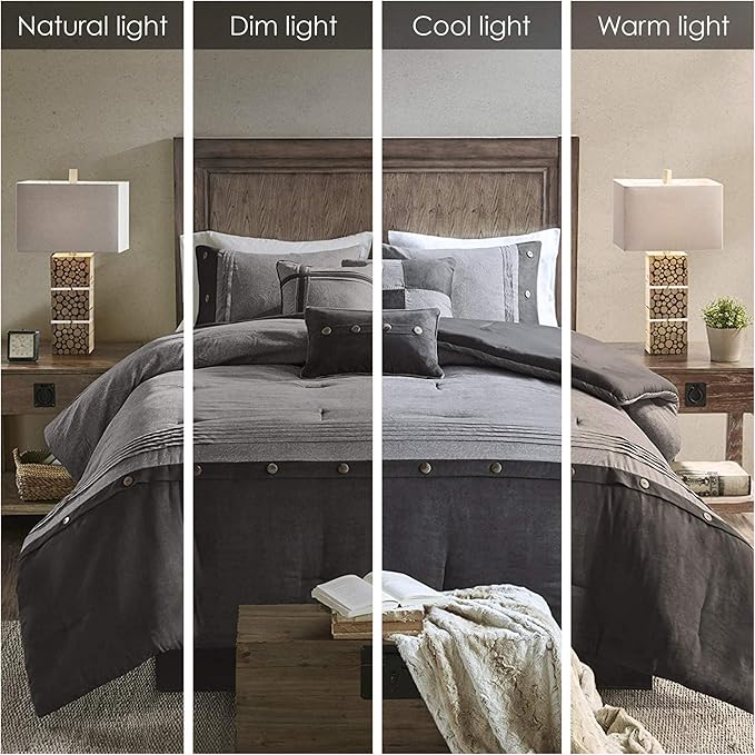 Madison Park Boone Cozy Comforter Set, Faux Suede, Deluxe Hotel Styling All Season Down Alternative Bedding Matching Shams, Decorative Pillow, Queen (90 in x 90 in), Rustic Grey 7 Piece,Dark Gray
