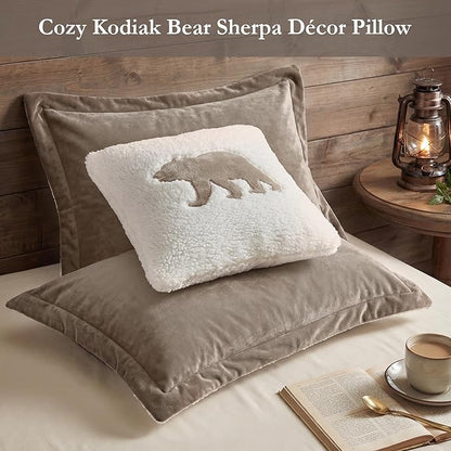 Woolrich Reversible Comforter Set Ultra Soft Plush to Sherpa, Down Alternative, Cold Weather Winter Warm Bedding, with Matching Sham, Decorative Pillow Taupe/Ivory King 3 Piece