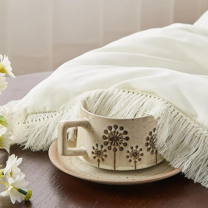 Andency Comforter Full Size Set Ivory, 3 Pieces Boho Ivory Lightweight Bedding Comforter Sets, All Season Tassel Bed Set (79x90In Comforter & 2 Pillowcases)