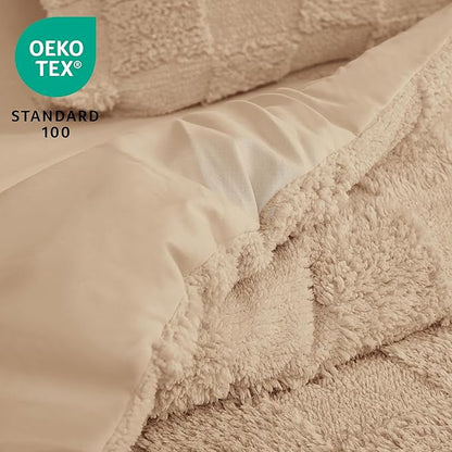 Joiedomi Tufted Full Size Comforter Set, 3 Pieces Brown Boho Full Bedding Set with 1 Plaid Geometric Comforter and 2 Pillow Shams, Checkered Bed in a Bag for All Seasons