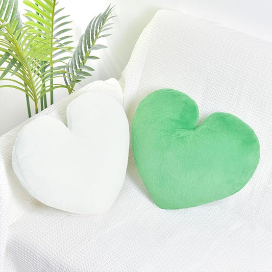 2 Pcs Heart Pillow Decorative Throw Pillows 16-inch Cute Soft Fluffy Heart Shaped Pillows for Bed Couch Sofa Bedroom Living Room Decor Aesthetic (White & Green, 16"x13.78")