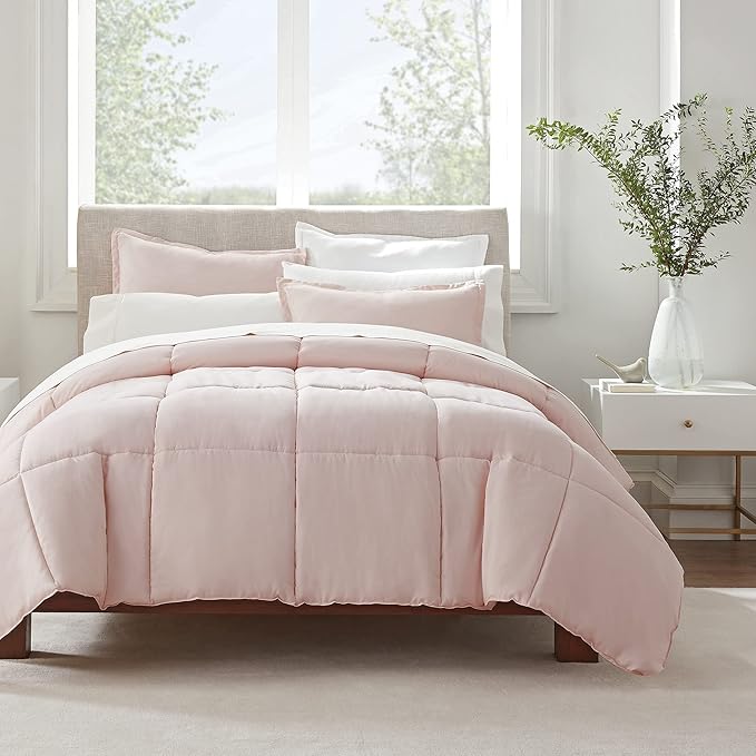 SERTA Simply Clean Ultra Soft Hypoallergenic Solid 3 Piece Comforter Set, King, Blush