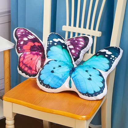 Juexica 2 Pcs 3D Butterfly Pillow Decorative Butterfly Stuffed Animal Throw Pillow Plush Gifts for Women Decorations for Fireplace Mantel Bedroom Couch Seat Cushion Garden, 15x13 Inch(Violet, Blue)