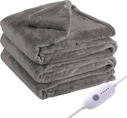 Electric Heated Blanket Full Size 72"x84",Fast Heating Throw, Soft Plush Microplush for Bed & Couch, 10 Hours Auto Off & 5 Heating Levels, Machine Washable, Gifts for Grandma & Family-Light Gray