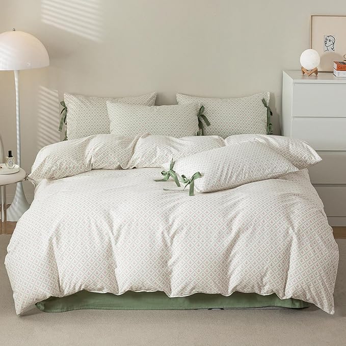 HighBuy Vintage Full Comforter Set Fluffy Cozy with Pink Floral Plaid Print Coquette Cottagecore Bedding Comforter with 2 Bowknot Bow Tie Pillowcases Boho Chic Comforter Set for Women Girls