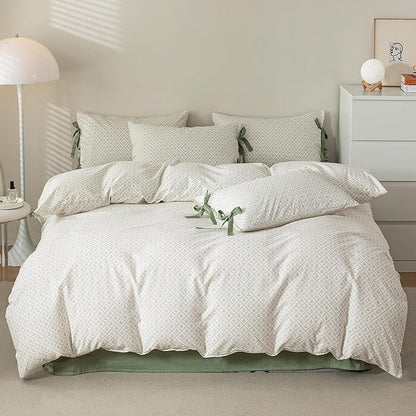 HighBuy Vintage Comforter Set Queen Size with Pink Flowers Plaid Print Girl Luxury Coquette Bedding Comforter with 2 Bowknot Bow Tie Pillowcases Comfy Fluffy Comforters Boho Bedding Set