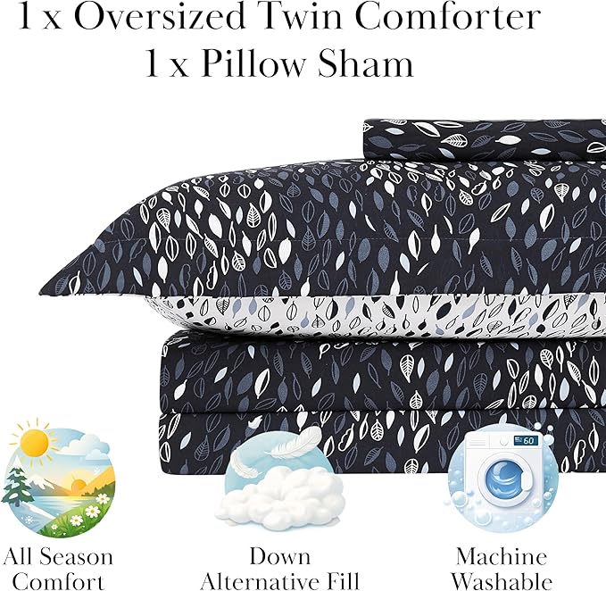 Southshore Fine Living, Inc. Botanical Leaves Collection - 2-Piece Twin Bed Comforter Set, Down Alternative Comforter Set, Microfiber Fabric, Twin XL Bedding Sets Complement Room Décor, Blue