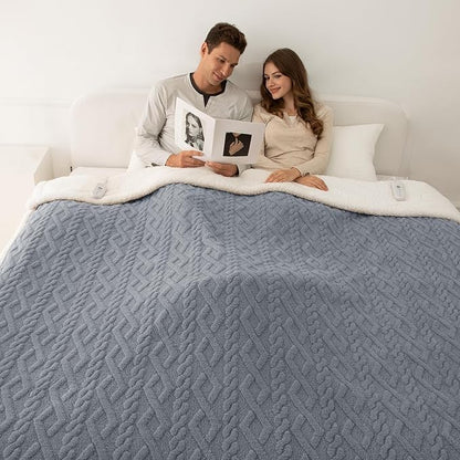 Heated Blanket Queen Size 84"X90" Blue - Soft Thick Warm Sherpa Electric Blanket for Winter with Dual Control, 5 Fast Heating Levels & 10hrs Auto Off for Women, Overheat Protection for Bed
