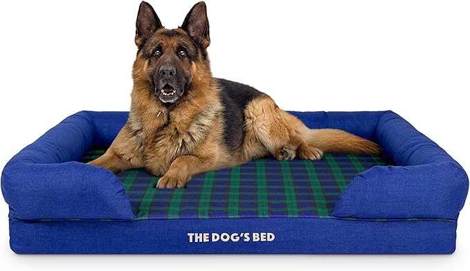 The Dog’s Bed Orthopedic Memory Foam Dog Bed with Bolsters, Oxford Fabric, Black Watch Tartan, XL