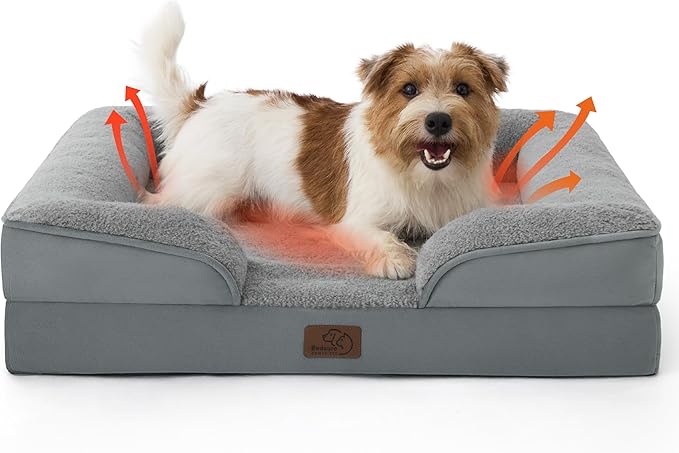 Bedsure Self Warming Orthopedic Dog Bed Medium Size Dogs - Washable Medium Dog Bed Waterproof, Comfort Pet Couch with Removable Cover, Pets Sofa with Nonskid Bottom, Grey, Non-Electric