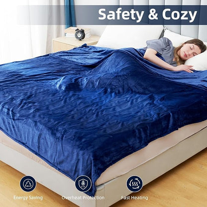 Electric Heated Blanket Full Size 72"x84",Fast Heating Throw, Soft Microplush for Bed & Couch, 1-10 Hours Auto Off & 6 Heating Levels, Machine Washable, Gifts for Grandma & Family-Navy Blue