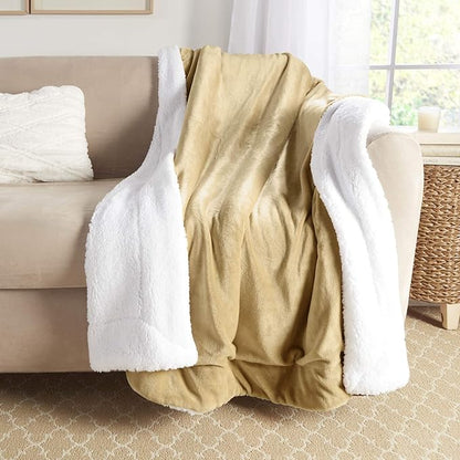 Genteele Sherpa Throw Blanket Super Soft Reversible Ultra Luxurious Plush Blanket, 50 x 60 inches, Camel/White
