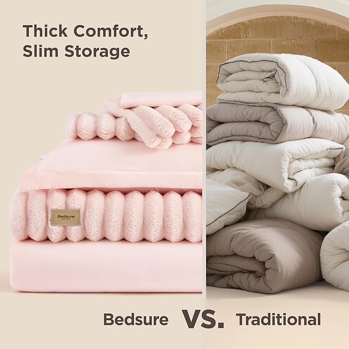 Bedsure Gentlesoft™ 2-in-1 Full Comforter Set and Detachable Fluffy Blanket, Pink Bedding Set for All Season Use, SnapTech Design for Space Saving (Includes 2 Pillow Shams, 2 Pillowcases)